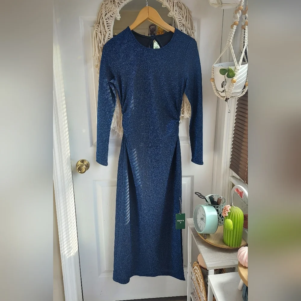 HALARA Sparkling Blue Cutout Back Dress - Picture 3 of 10